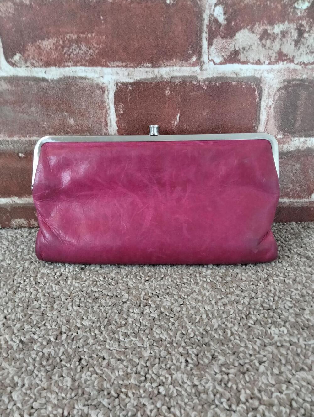 HOBO Lauren Leather Clutch Wallet Bifold Double Frame - Pink - Magnetic Closure